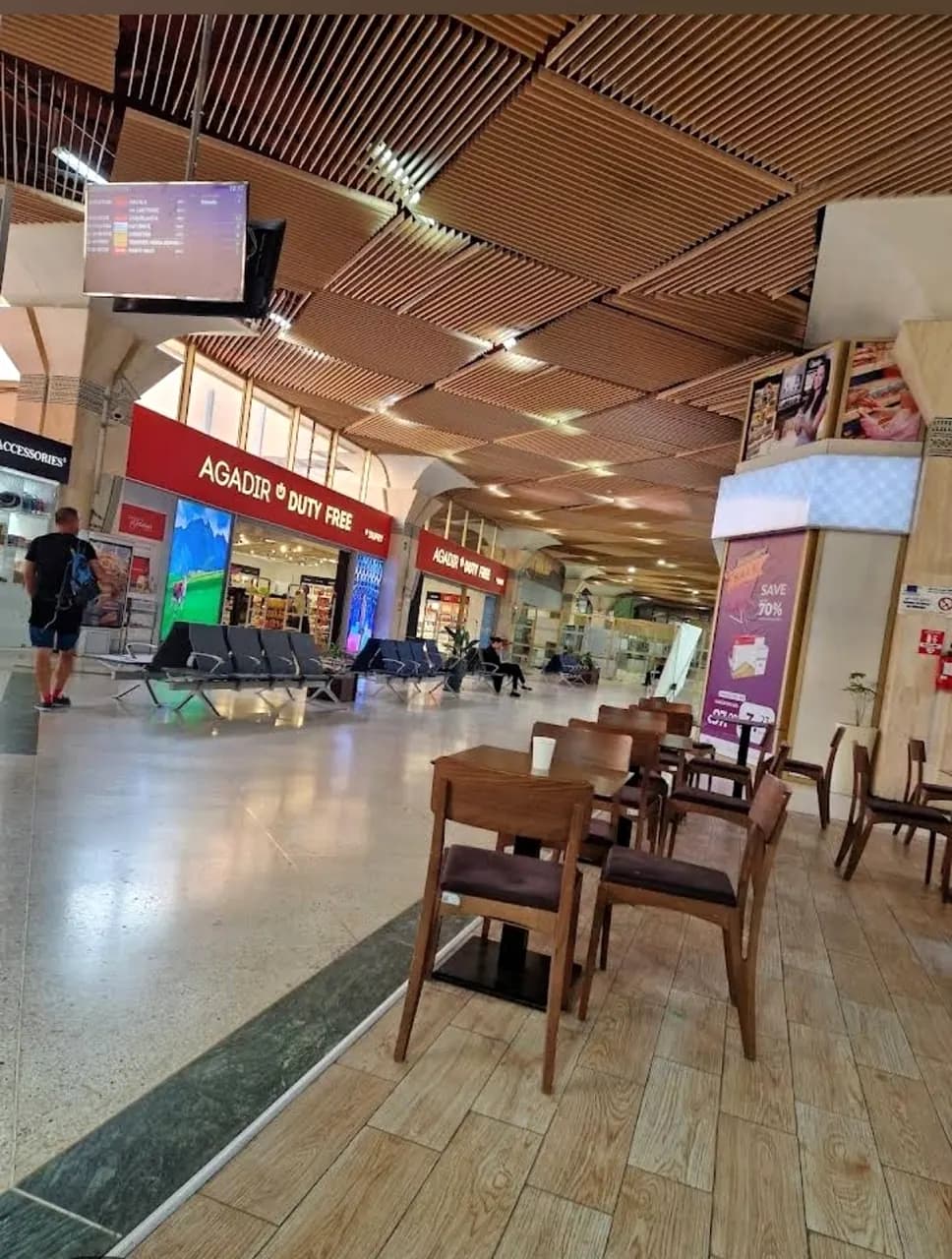Airport seating area beside Agadir Duty Free
